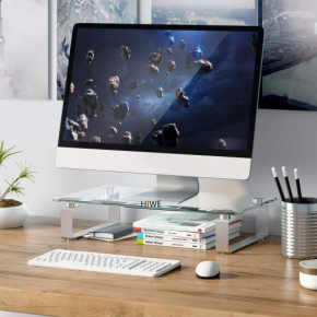 Transparent Tempered Glass Monitor Riser with metal legs HMS03C