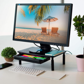 3 Height Adjustable metal monitor riser HMS05G with drawer 